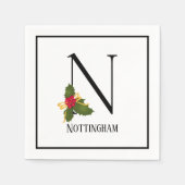 Holiday Holly Monogram Letter N Aangepast papier Servet (Voorkant)