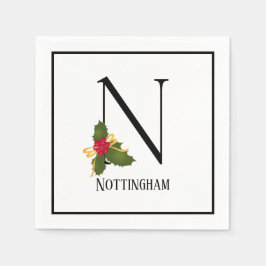 Holiday Holly Monogram Letter N Aangepast papier Servet