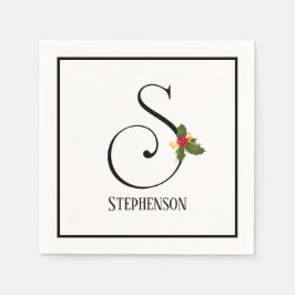 Holiday Holly Monogram Letter S Gepersonaliseerd p Servet