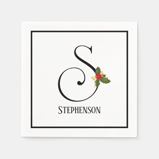 Holiday Holly Monogram Letter S Gepersonaliseerd p Servet (Voorkant)