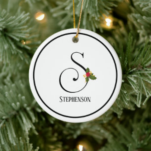 Holiday Holly Monogram Letter S Persoonlijk Keramisch Ornament