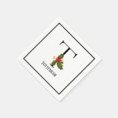 Holiday Holly Monogram Letter T Aangepast papier Servet (Hoek)