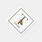 Holiday Holly Monogram Letter T Aangepast papier Servet (Hoek)