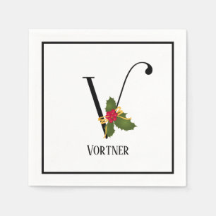 Holiday Holly Monogram Letter V Gepersonaliseerd P Servet