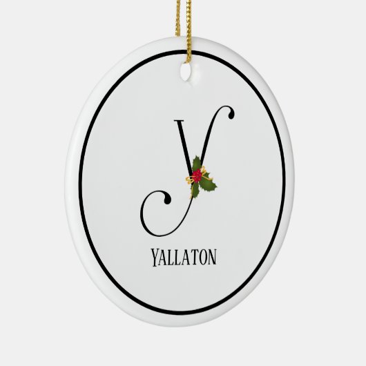 Holiday Holly Monogram Letter Y Keramisch Ornament (Rechts)