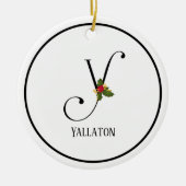Holiday Holly Monogram Letter Y Keramisch Ornament (Voorkant)