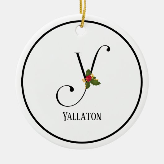Holiday Holly Monogram Letter Y Keramisch Ornament (Voorkant)
