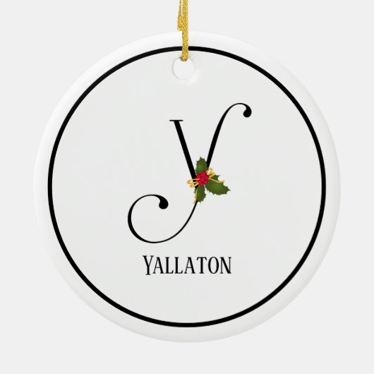 Holiday Holly Monogram Letter Y Keramisch Ornament (Achterkant)