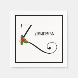 Holiday Holly Monogram Letter Z Gepersonaliseerd P Servet