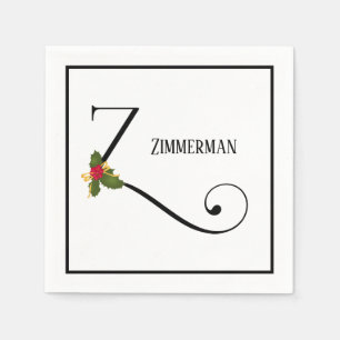 Holiday Holly Monogram Letter Z Gepersonaliseerd P Servet