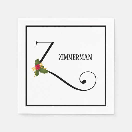 Holiday Holly Monogram Letter Z Gepersonaliseerd P Servet (Voorkant)