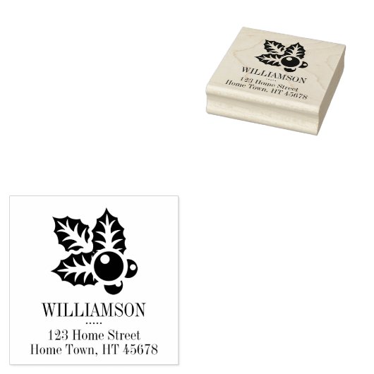 Holiday Holly Motif Familienaam Return Address Rubberstempel (Gestempeld)