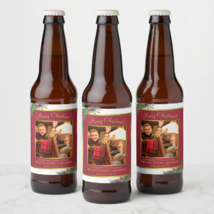 Holiday Holly & Pine Merry-kerstfoto Bier Etiket