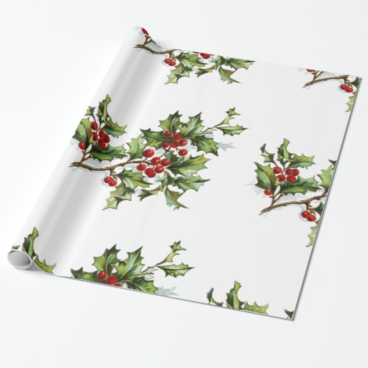 Holiday Holly Retro Style Cadeau Cadeaupapier (Uitgerold)