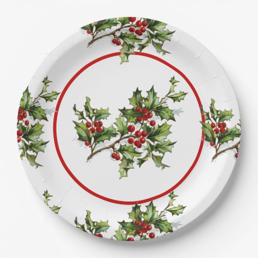 Holiday Holly Retro Style Gift Papieren Bordje (Voorkant)