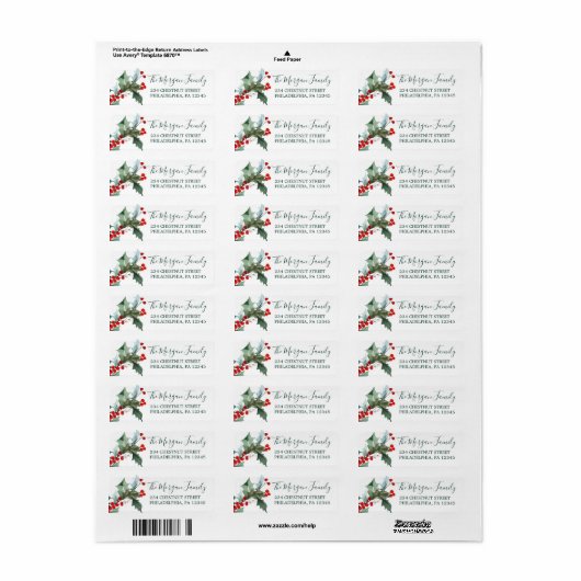 Holiday Holly Return Address Labels (Full Sheet)