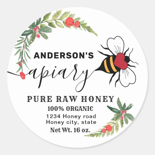 Holiday holly script bijiary honey jar ronde sticker (Voorkant)