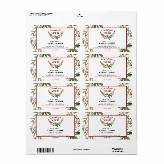 Holiday holly tak modern typografieproduct etiket (Full Sheet)