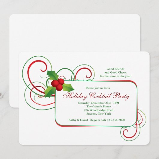 Holiday Holly Uitnodiging (Voorkant / Achterkant)