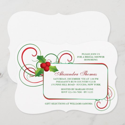 Holiday Holly Uitnodiging (Voorkant / Achterkant)