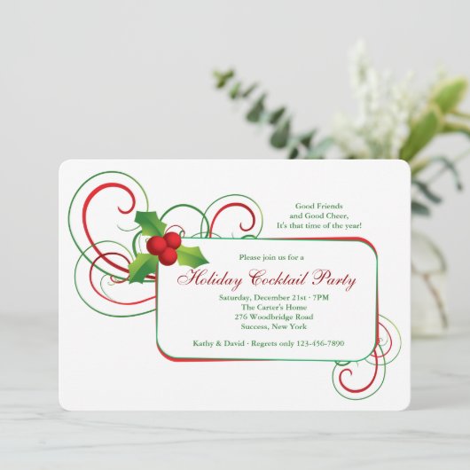 Holiday Holly Uitnodiging (Staand voorkant)