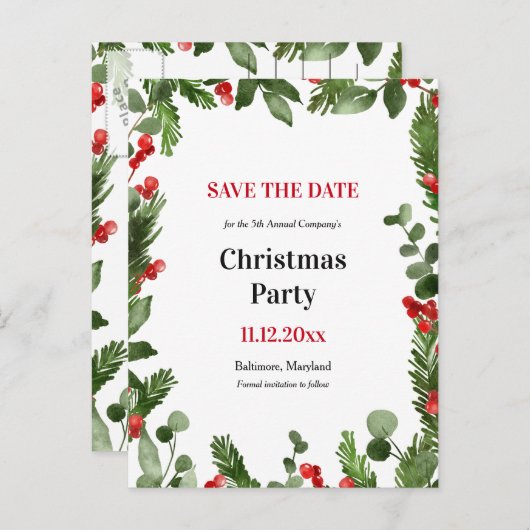 Holiday Holly verlaat kerstfeest om de datum te re Aankondigingskaart (Voorkant / Achterkant)