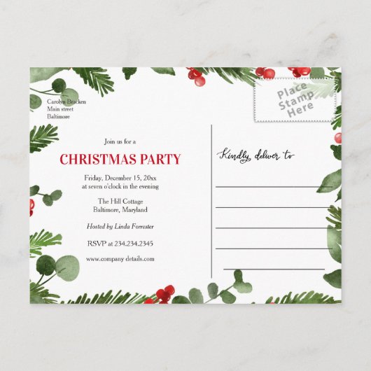 Holiday Holly verlaat kerstfeest om de datum te re Aankondigingskaart (Achterkant)