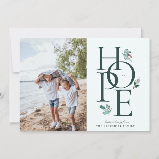 Holiday Hope Modern Botanical Berry Foto Green Feestdagenkaart (Voorkant)