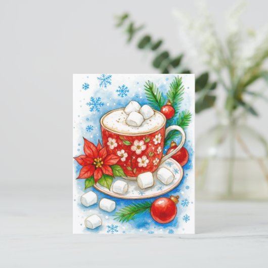 Holiday Hot Cocoa Marshmallows Christmas Postcard Feestdagenkaart (Staand voorkant)