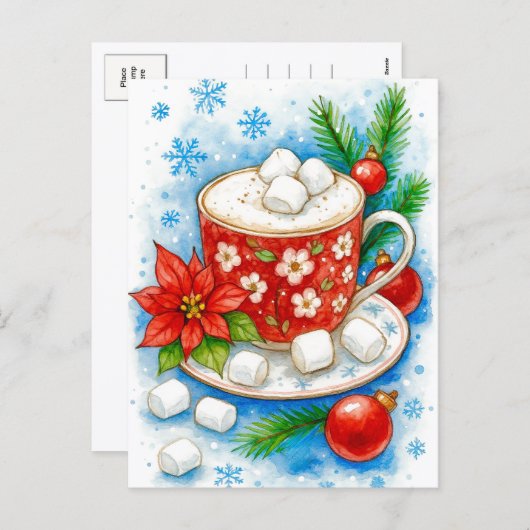 Holiday Hot Cocoa Marshmallows Christmas Postcard Feestdagenkaart (Voorkant / Achterkant)