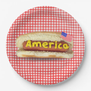 Holiday Hot Dog op Gingham Paper Bord