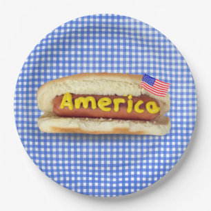 Holiday Hot Dog op Gingham Papieren Bordje