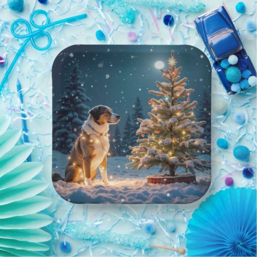 Holiday Hound Tangle in Light String Papieren Bordje (Feest)