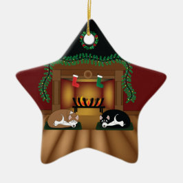 Holiday Huskies Sleeping door de Fireplace Ornamen Keramisch Ornament