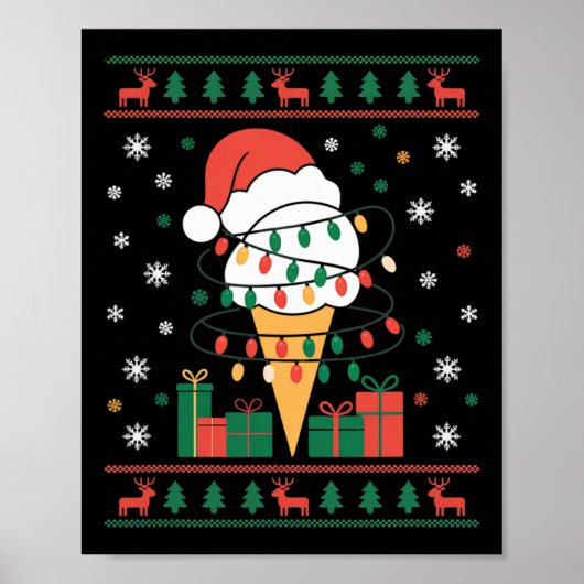 Holiday Ice Cream Cone Wrapped In Lights And Santa Poster (Voorkant)