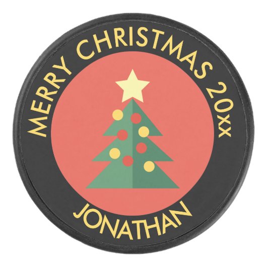 Holiday Ice Hockey Puck / kerstboomontwerp (Voorkant)