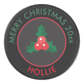 Holiday Ice Hockey Puck / Kerstmis Holly Black (Voorkant)