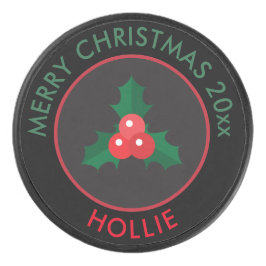 Holiday Ice Hockey Puck / Kerstmis Holly Black