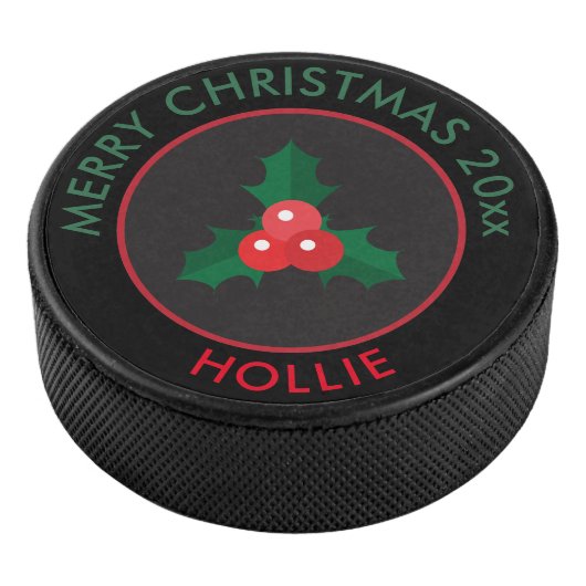 Holiday Ice Hockey Puck / Kerstmis Holly Black (3/4)