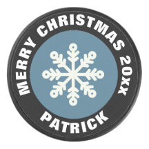 Holiday Ice Hockey Puck/Kerstmis Snowflake White