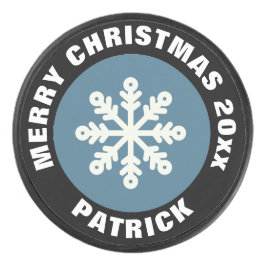 Holiday Ice Hockey Puck/Kerstmis Snowflake White Puck