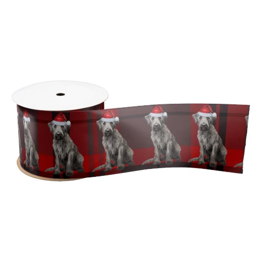 Holiday Irish Wolfhound Dog Red Christmas Plaid Satijnen Lint (Spoel)