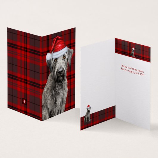 Holiday Irish Wolfhound Dog Red Plaid Christmas Kaart (Binnen en buitenkant)