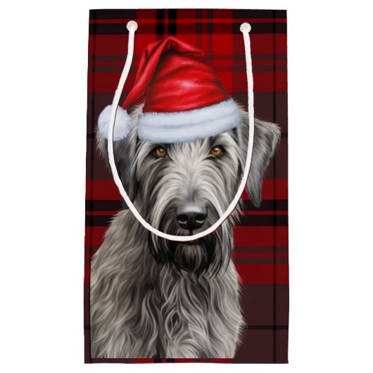 Holiday Irish Wolfhound Dog Red Plaid Christmas Klein Cadeauzakje (Voorkant)