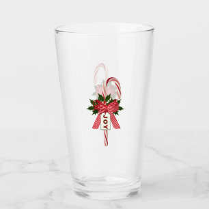 Holiday Joy Candy Canes Beer Soda Pint Glasses Glas