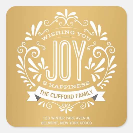HOLIDAY JOY CHALKBOARD ADRES STICKKERS VIERKANTE STICKER (Voorkant)