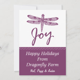 Holiday Joy Dragonfly Paarse platte kaart