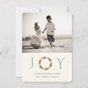 Holiday Joy Floral Wreath Modern Fotogroet Feestdagenkaart