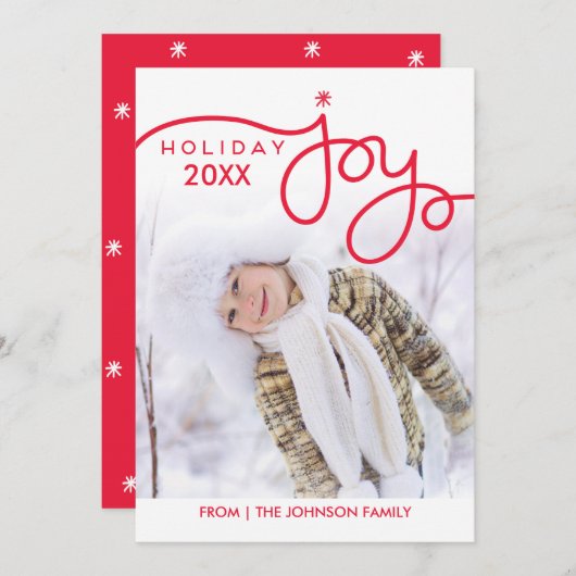 Holiday Joy-fotokaarten - rood Feestdagenkaart (Voorkant / Achterkant)