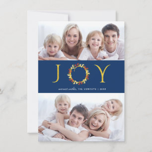 Holiday Joy Gold Faux Foil 2-Photo Greeting Feestdagenkaart